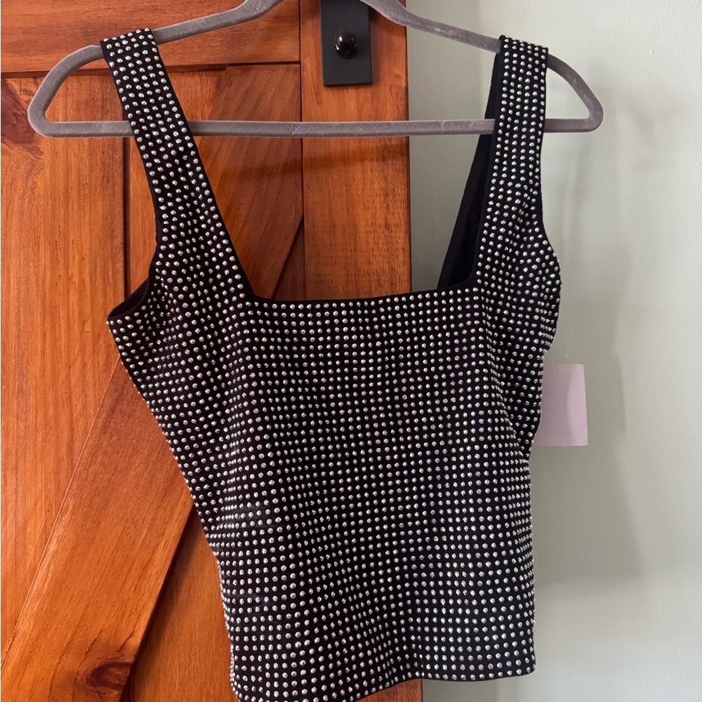 Good American Black with Silver rhinestones Crop Top